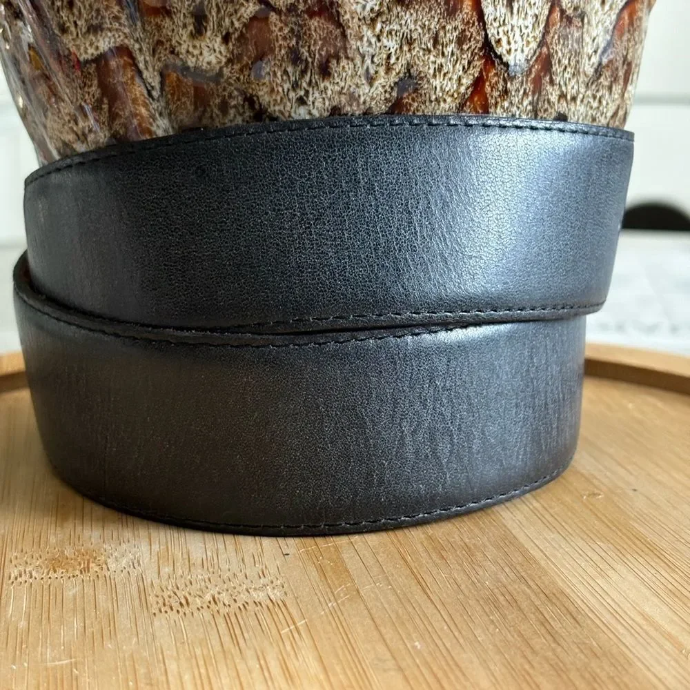 Vintage Ritz Black Leather Belt Medium Silver Tone Hardware Cowboy Maximum